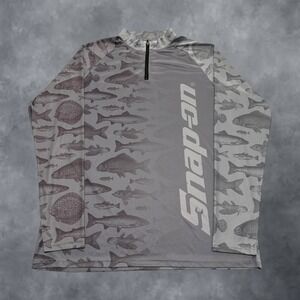 Snap-on Tools Mens Large Grey Fish Print 1/4 Zip Long Sleeve Performance Shirt